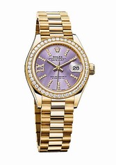 Rolex Lady Datejust Lilac Diamond Dial 18K Yellow Gold Automatic Watch 279138LIRDP