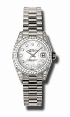 Rolex Lady Datejust Mother of Pearl Diamond Dial 18k White Gold Diamond Bezel and Case President Bracelet Watch 179159MDP