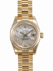 Rolex Lady Datejust Mother of Pearl Diamond Dial 18k Yellow Gold Case and Bezel President Bracelet Watch 179178MDP