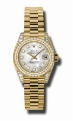 Rolex Lady Datejust Mother of Pearl Diamond Dial Case and Bezel 18k Yellow Gold President Bracelet Watch 179158MDP