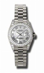 Rolex Lady Datejust Mother of Pearl Roman Dial 18k White Gold Diamond Bezel and Case President Bracelet Watch 179159MRP