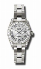 Rolex Lady Datejust Mother of Pearl Roman Dial 18k White Gold Diamond Case and Bezel Oyster Bracelet Watch 179159MRO
