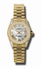 Rolex Lady Datejust Mother of Pearl Roman Dial Diamond Case and Bezel 18k Yellow Gold President Bracelet Watch 179158MRP