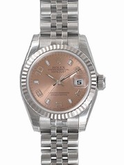 Rolex Lady Datejust Pink Arabic and Stick Dial 18k White Gold Fluted Bezel Steel Jubilee Ladies Watch 179174PSAJ