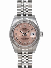 Rolex Lady Datejust Pink Roman Dial Fluted 18k White Gold Bezel Steel Jubilee Bracelet Watch 179174PRJ