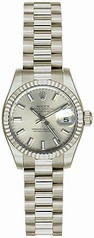 Rolex Datejust Silver Index Dial President Bracelet 18k White Gold Watch 179179SSP