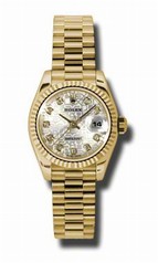 Rolex Lady Datejust Silver Jubilee Diamond Dial 18k Yellow Gold Case President Bracelet Watch 179178SJDP