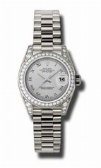 Rolex Lady Datejust Silver Roman Dial 18k White Gold Diamond Bezel and Case President Bracelet Watch 179159SRP