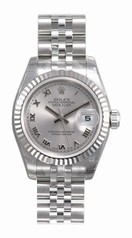 Rolex Datejust Silver Roman Dial Jubilee Bracelet 18k White Gold Fluted Bezel Ladies Watch 179174SRJ