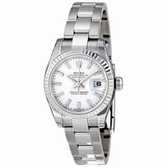 Rolex Datejust White Dial Fluted 18kt White Gold Bezel Ladies Watch 179174WSO