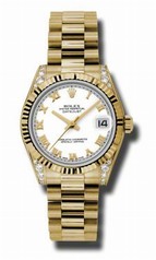 Rolex Lady Datejust White Roman Dial 18k Yellow Gold Diamond Case President Bracelet Watch 179238WRP