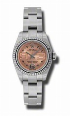 Rolex No Date Pink Oversized Arabic Dial 18k White Gold Fluted Bezel Stainless Steel Oyster Bracelet Ladies Watch 176324P369O
