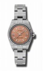 Rolex No Date Pink Arabic Stick Dial 18k White Gold Fluted Bezel Stainless Steel Oyster Bracelet Ladies Watch 176324PASO