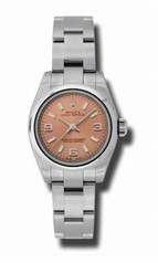 Rolex No Date Pink Arabic and Stick Dial Domed Bezel Stainless Steel Oyster Bracelet Ladies Watch 176200PASO