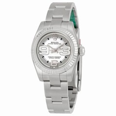 Rolex No Date Silver Dial Oversized Arabic Dial Markers 18k White Gold Fluted Bezel Ladies Watch 176234SMAXI