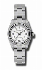 Rolex No Date White Arabic Stick Dial 18k White Gold Fluted Bezel Stainless Steel Oyster Bracelet Ladies Watch 176324WASO