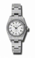 Rolex No Date White Roman Dial 18k White Gold Fluted Stainless Steel Oyster Bracelet Ladies Watch 176324WRO