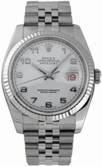 Rolex Datejust White Arabic Dial 18k White Gold Fluted Bezel Jubilee Bracelet Men's Watch 116234WAJ