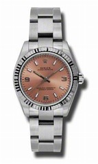 Rolex No Date Pink Arabic and Stick Dial 18k White Gold Fluted Bezel Oyster Bracelet Watch 177234PASO