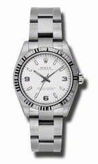 Rolex No Date White Arabic and Stick Dial 18k White Gold Fluted Bezel Oyster Bracelet Watch 177234WASO