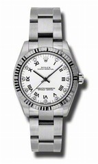 Rolex No-Date White Diamond Dial Automatic White Gold Bezel Stainless Steel Ladies Watch 177234WRDO