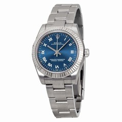 Rolex Oyster Perpetual Blue Dial Stainless Steel and 18kt White Gold Bezel Ladies Watch 177234BLRO