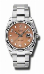 Rolex Oyster Perpetual Date Pink Dial Fluted 18k White Gold Bezel Men's Watch 115234PASO