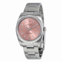 Rolex Oyster Perpetual Pink Arabic Numeral Index Dial Domed Bezel Stainless Steel Men's Watch 114200PASO