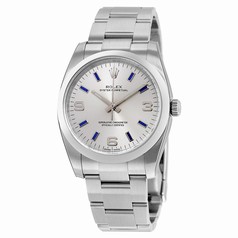 Rolex Airking Silver Arabic Blue Index Dial Domed Bezel Men's Watch 114200SABLSO