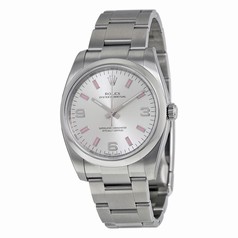 Rolex Oyster Perpetual Silver Arabic Pink Index Dial Domed Bezel Men's Watch 114200SAPSO