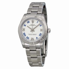 Rolex Oyster Perpetual White Dial Stainless Steel and 18kt White Gold Bezel Automatic Ladies Watch 177234WBLRO