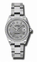 Rolex Silver Concentric Arabic Dial 18kt White Gold Diamond Bezel Ladies Watch 178384SCAO