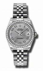 Rolex Silver Concentric Dial 18kt White Gold Diamond Bezel Ladies Watch 178384SCAJ