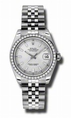 Rolex Silver Dial 18kt White Gold Diamond Bezel Stainless Steel Mens Watch 178384SSJ