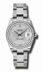 Rolex Silver Diamond Dial 18kt White Gold Diamond Bezel Ladies Watch 178384SDO