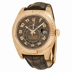 Rolex Sky Dweller Brown Dial GMT 18k Rose Gold Leather Men's Watch 326135BRAL