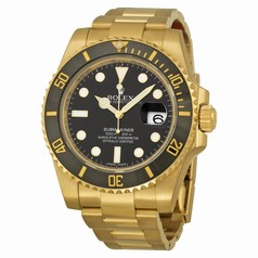Rolex Submariner Black Index Dial Oyster Bracelet 18k Yellow Gold Men's Watch 116618BKSO