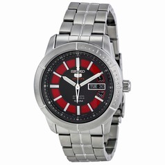 Seiko 5 Black And Red Dial Stainless Steel Men's Watch SRP339