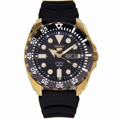 Seiko 5 Sports Black Dial Gold-Tone Stainless Steel Case Automatic Men's Sports Watch SRP608