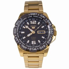 Seiko 5 Sports Black Dial Gold-Tone Stainless Steel Men's Watch SRP690