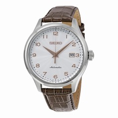 Seiko Automatic Silver Dial Brown Leather Men's Watch SRP705