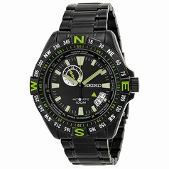 Seiko Black and Green Dial Black PVD Stainless Steel Men's Watch SSA097