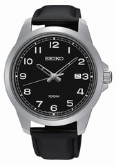 Seiko Black Dial Black Leather Quartz Men's Watch SUR159