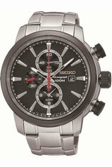 Seiko Black Dial Chronograph Stainless Steel Men's Watch SNAF47