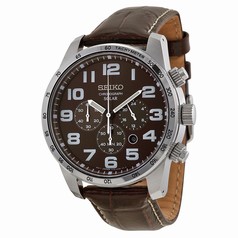 Seiko Brown Dial Solar Chronograph Brown Leather Men's Watch SSC227