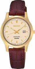 Seiko Champagne Dial Brown Leather Ladies Watch SXDG66