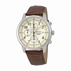 Seiko Chronograph Beige Dial Brown Leather Men's Watch SNDC31