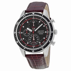 Seiko Chronograph Black and Red Dial Brown Leather Men's Watch SNDF45