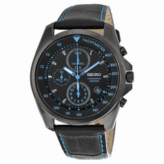 Seiko Chronograph Black Dial Black PVD Stainless Steel Leather Men's Watch SNDD71