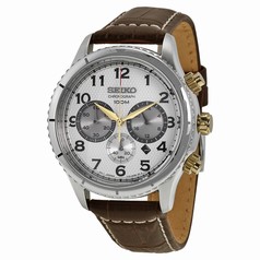 Seiko Chronograph Silver Dial Brown Leather Men's Watch SRW039P1